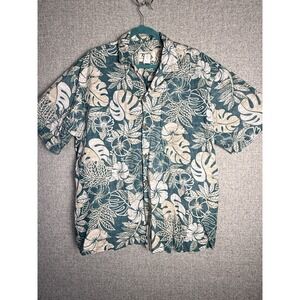 Ky's Made Hawaii Tropical HIBISCUS GARDEN HAWAIIAN Shirt Green Blue‎ Floral XL